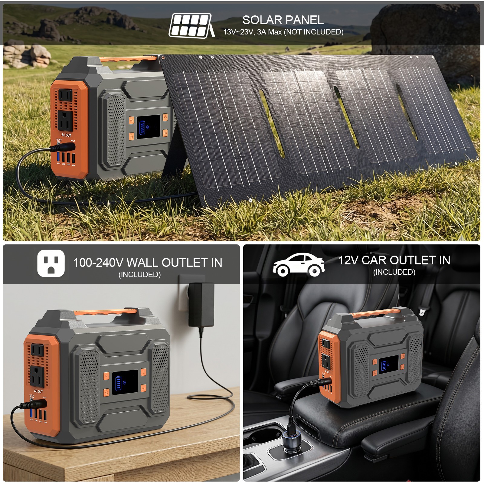 Portable Power Station 300W 280Wh 110V AC DC Solar Generator For Camping CPAP RV