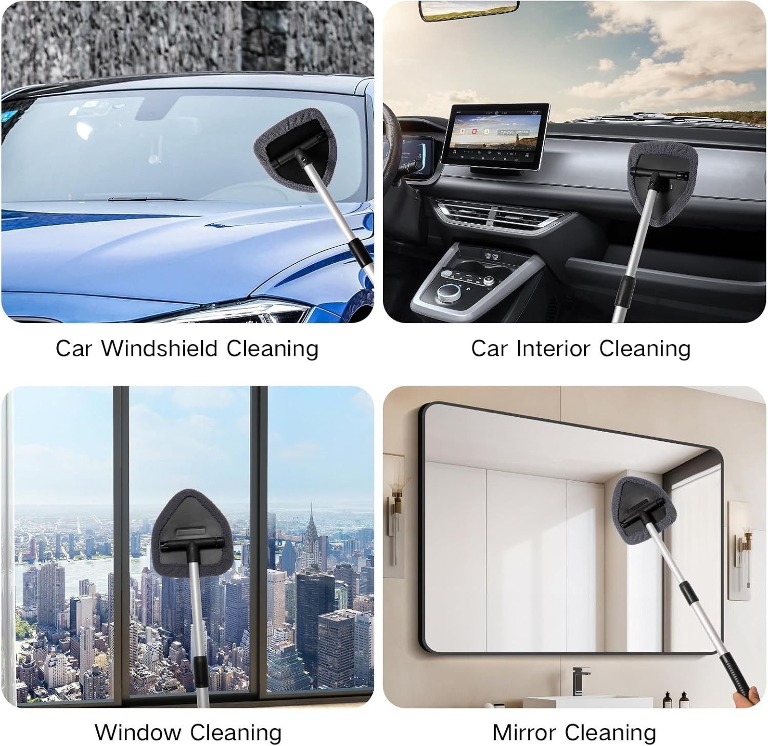 10Pcs Car Windshield Cleaner Kit Extendable Handle Reusable Microfiber Pad Brush