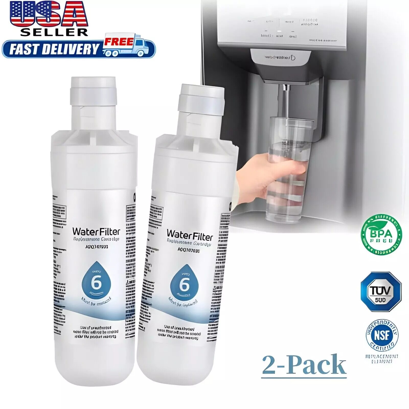2 Pack LG LT1000P Refresh Refrigerator Ice Water Filter ADQ747935 GF-D706BSL US
