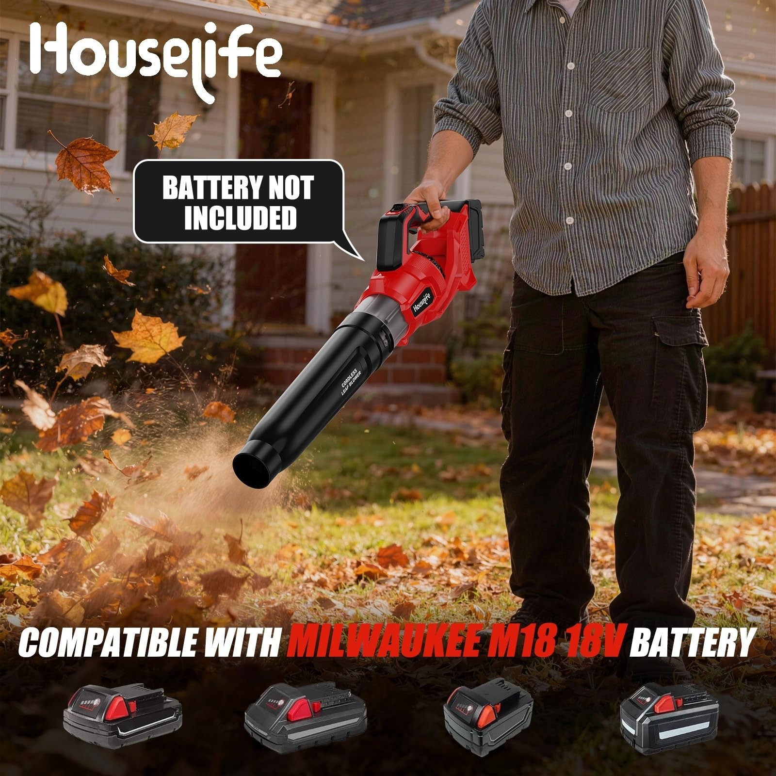 Houselife 600 CFM Cordless Leaf Blower, Battery Powered, 150 MPH Turbo