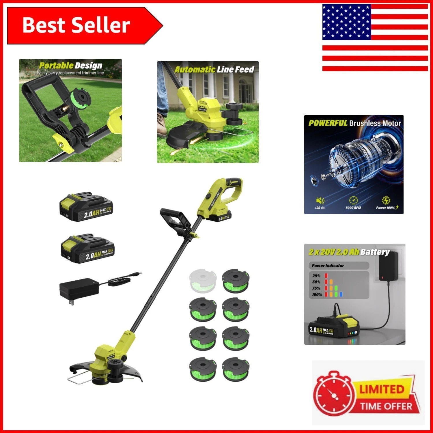 Versatile 20V Cordless Trimmer with Auto Line Feed – Perfect for Lawns & Gardens