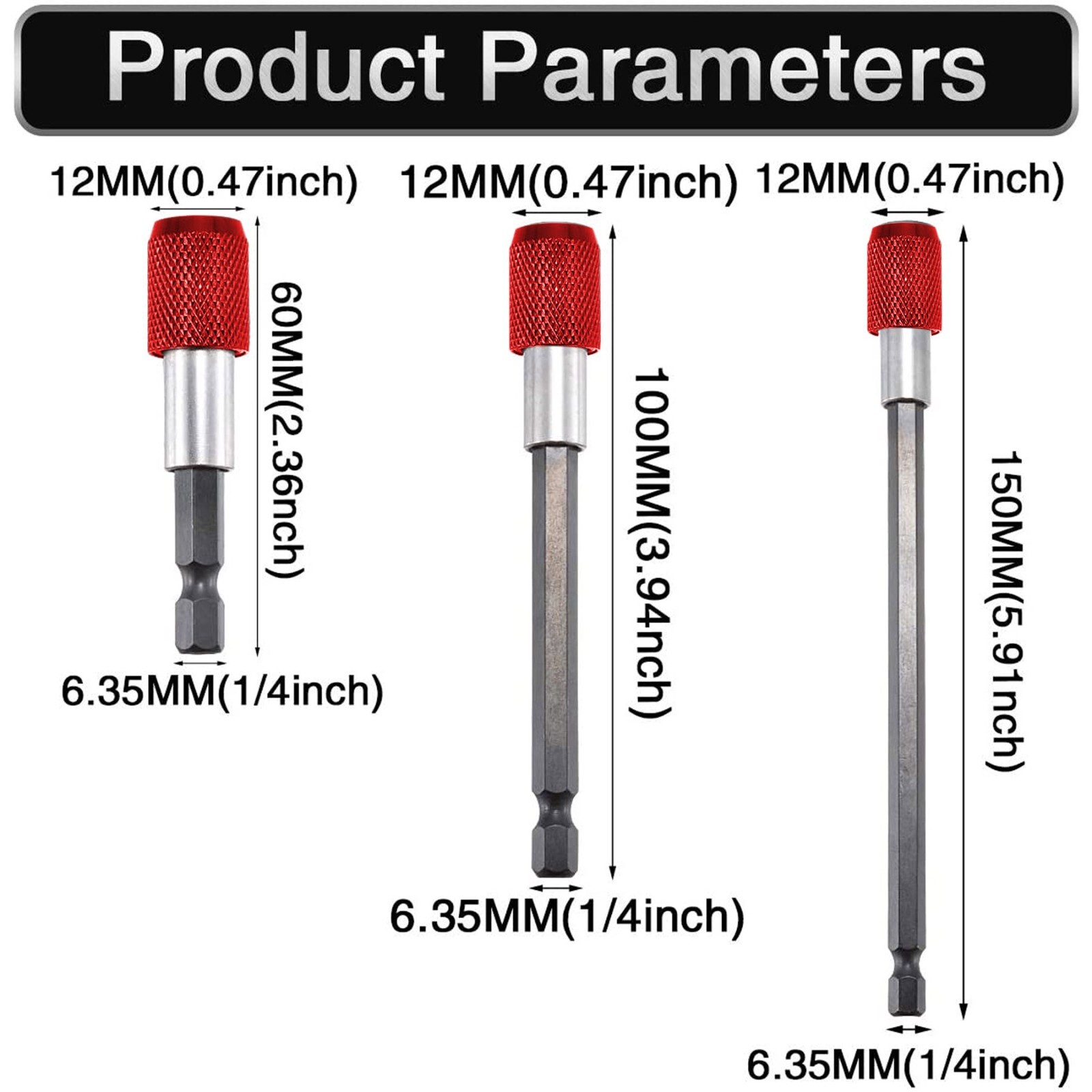 3Pcs 1/4 Hex Shank Quick Release Magnetic Screwdriver Extension Holder Drill Bit