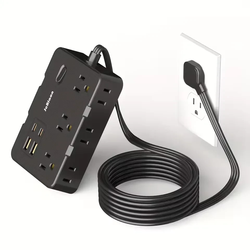 10-in-1 Multi Outlet Wall Mountable 5ft USB Surge Protector Power Strip Black