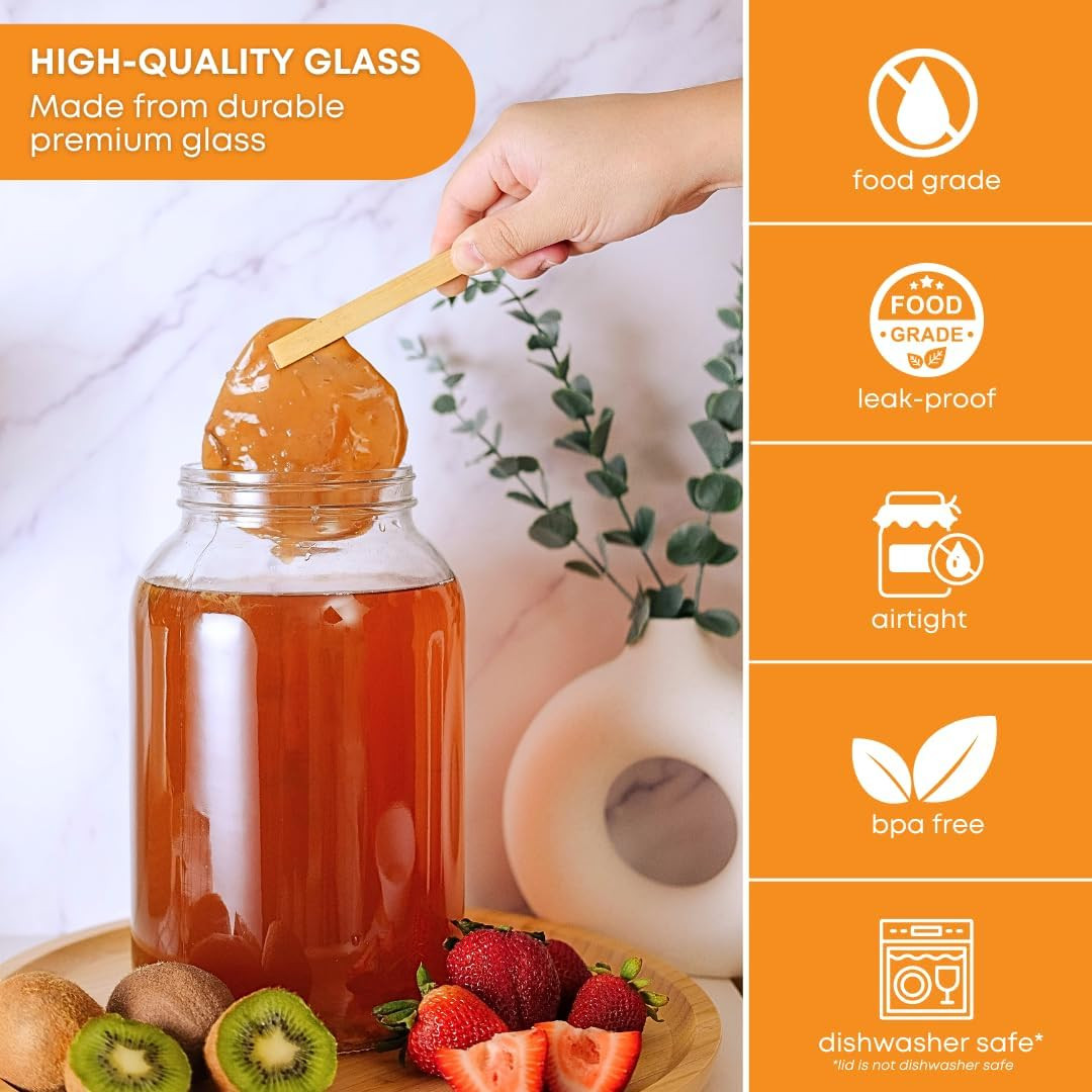 1 Gallon Glass Storage Jars with Airtight Lids | Wide Mouth Glass Ca