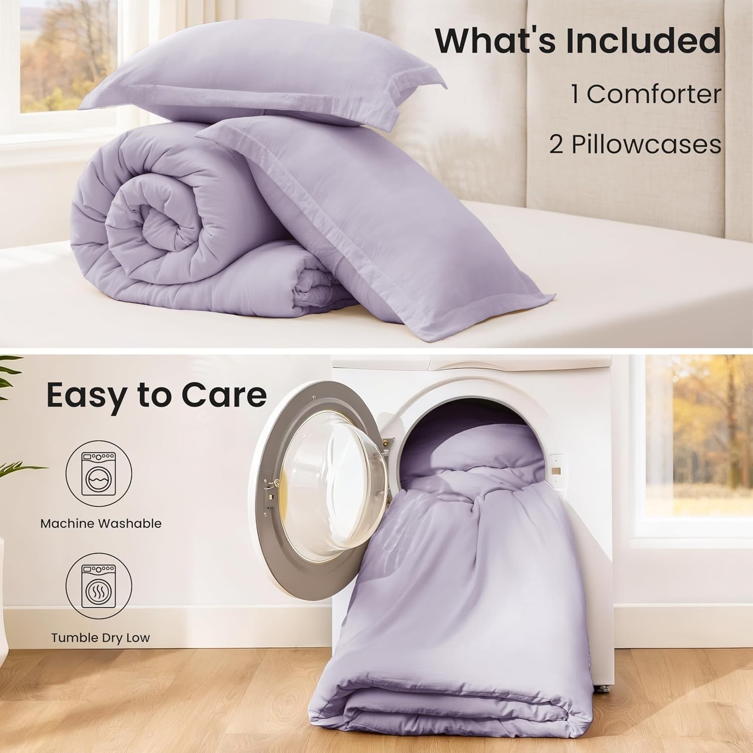 Lavender Full Comforter Set – 3-Piece Lightweight All-Season Bedding Solution