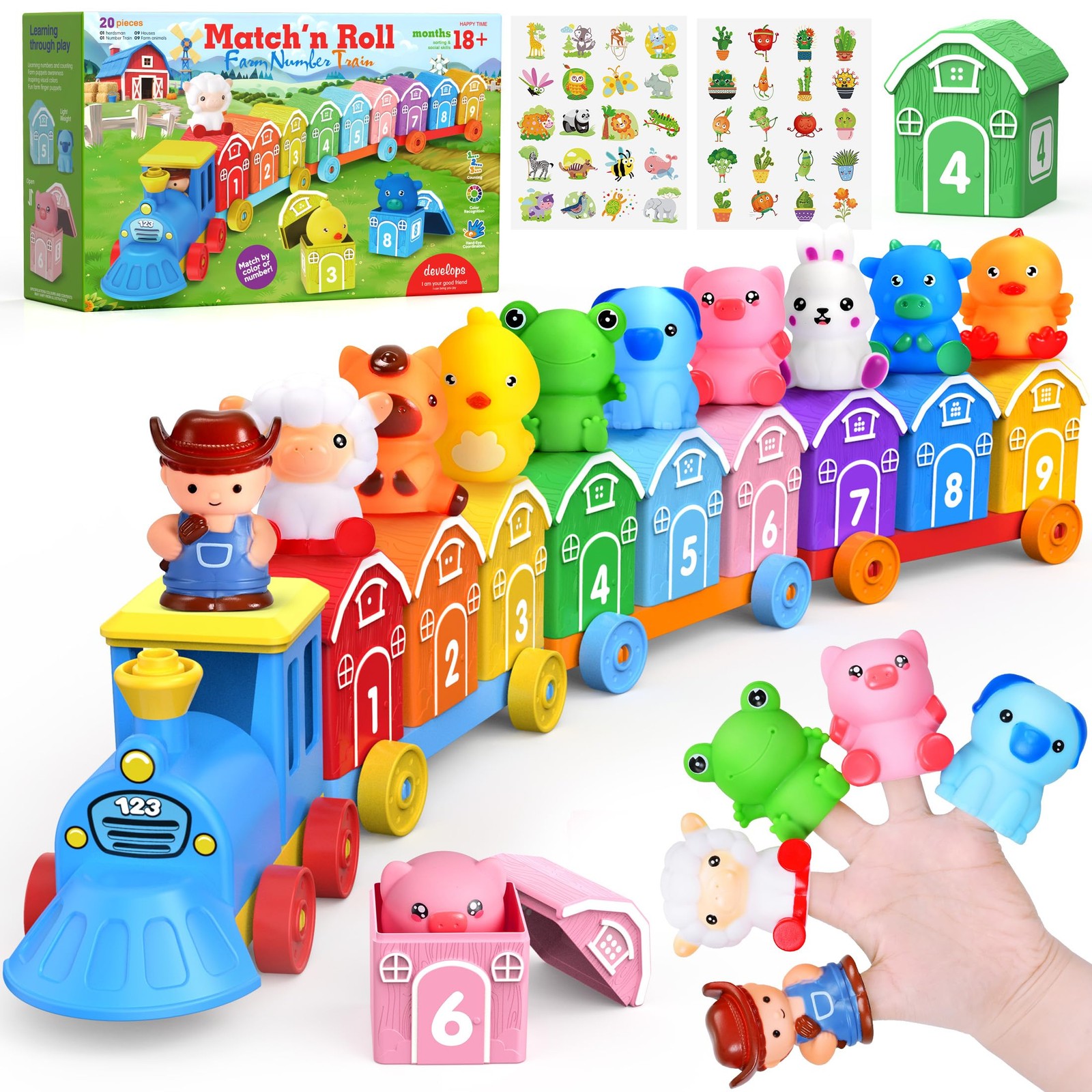 Montessori Toys for Toddlers 1 2 3 Years Old, Farm Animal Train Set with Countin