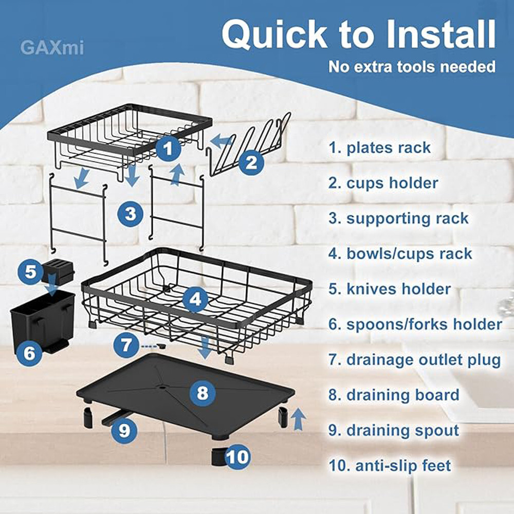 2 Tier Over Sink Dish Drying Rack Stainless Steel Kitchen Dish Drainer organizer