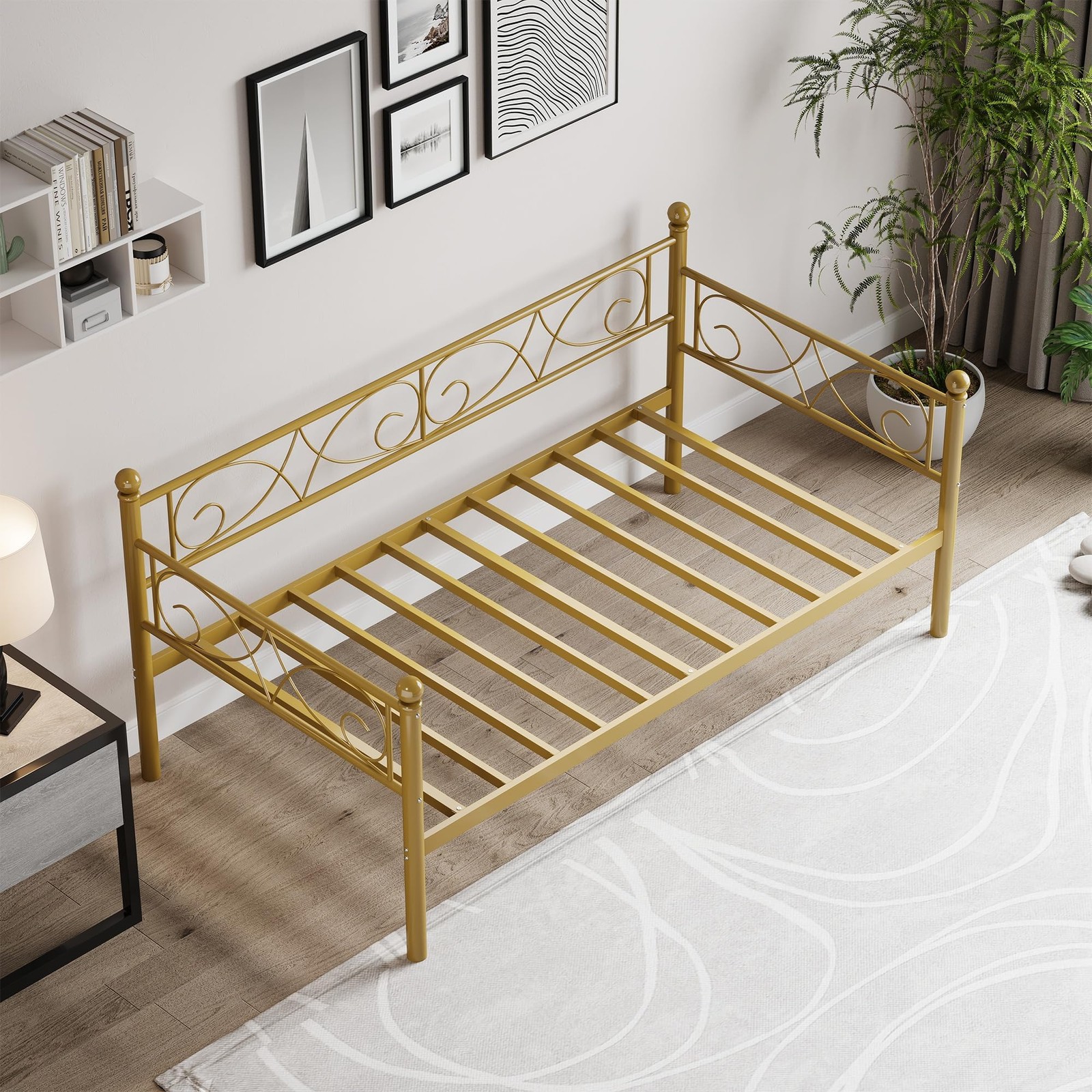 Metal Daybed Frame Twin Size with Headboard Heavy Duty Slats Platform Sofa Bed
