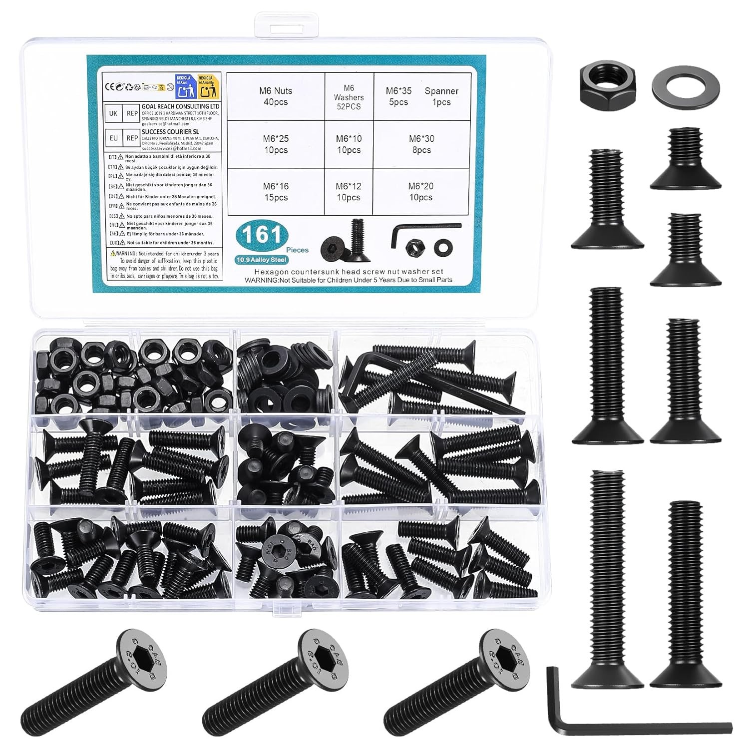 M3M4M5M6M8 Hex Socket Head Countersunk Screws Bolts Nuts Washers Assortment Kit