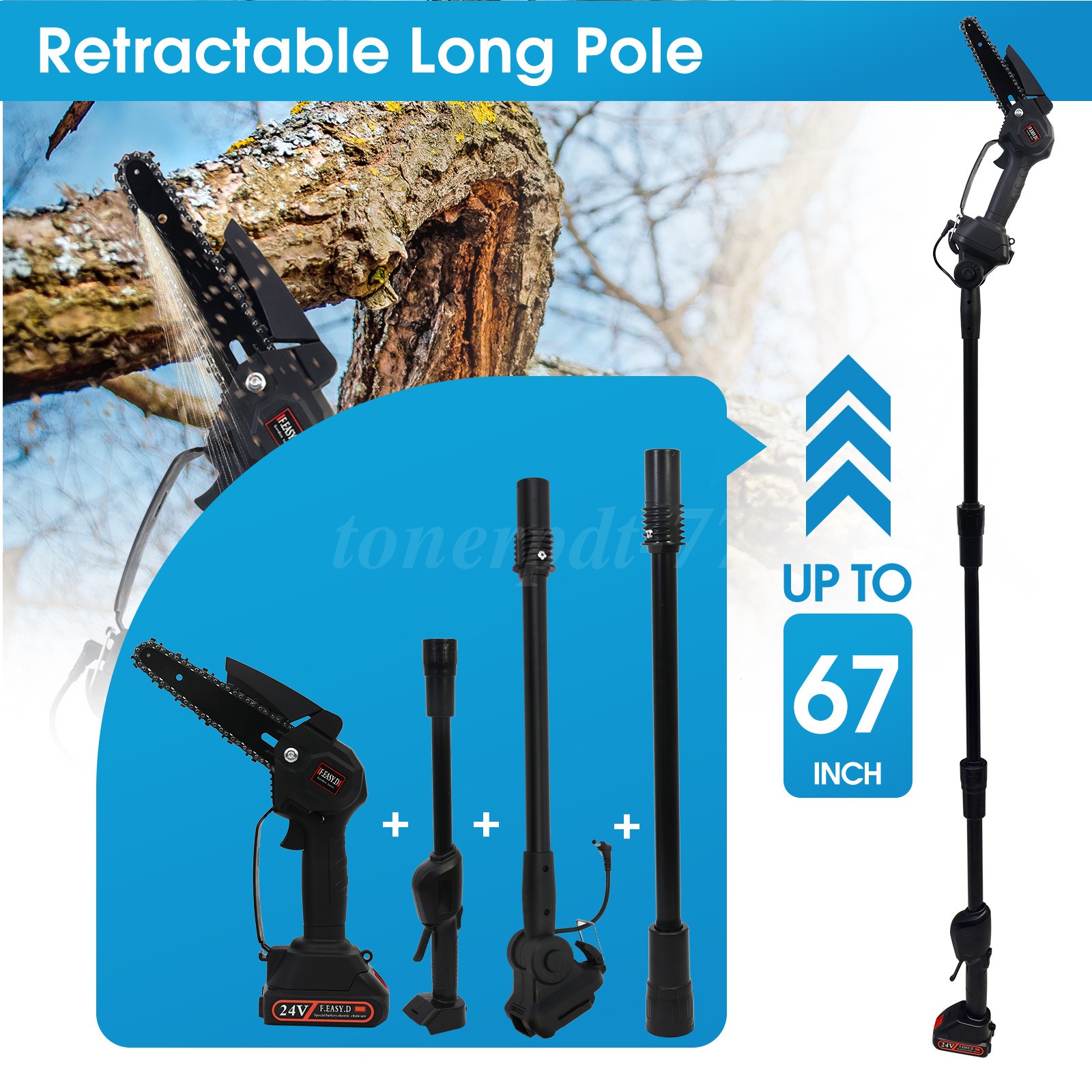 4-in-1 Cordless Pole Saw Electric Pruning Shears 8 Inch Mini Chainsaw 16Ft Reach