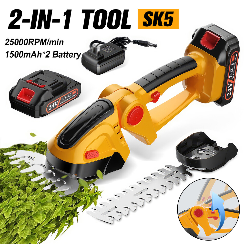 Electric Hedge Trimmer Cordless Power Hedge Trimmer with 2 Battery 1 Charger