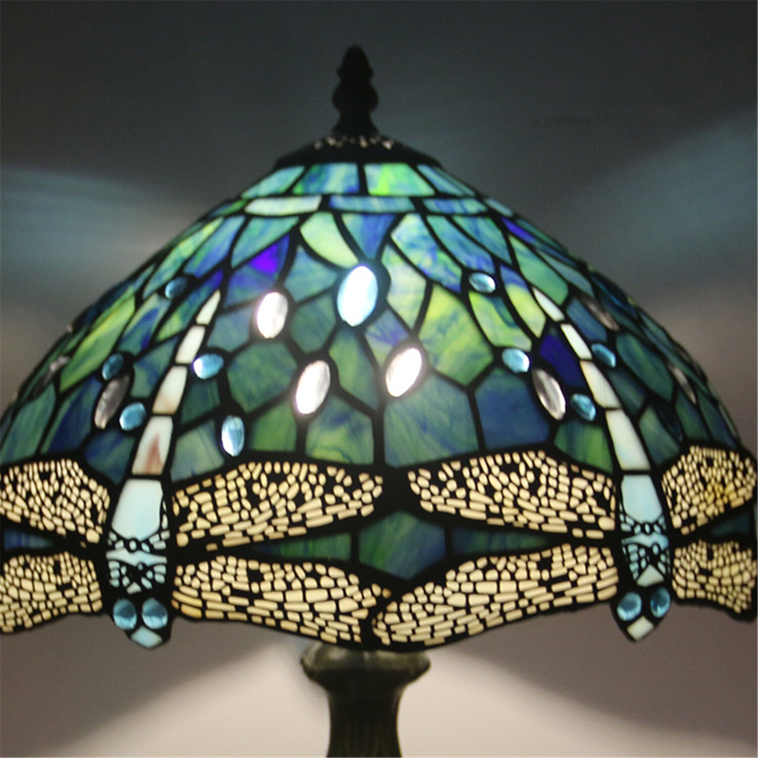 Dragonfly Style Tiffany Table Lamp Stained Glass Desk Light for Home Decor H 18″