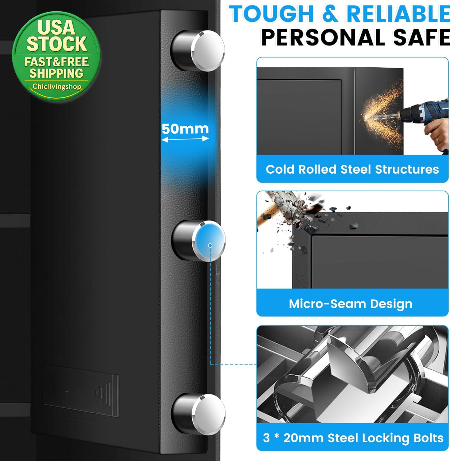 Large Home Safe 4.6 Cuft Fireproof Waterproof Security Box Digital Keypad