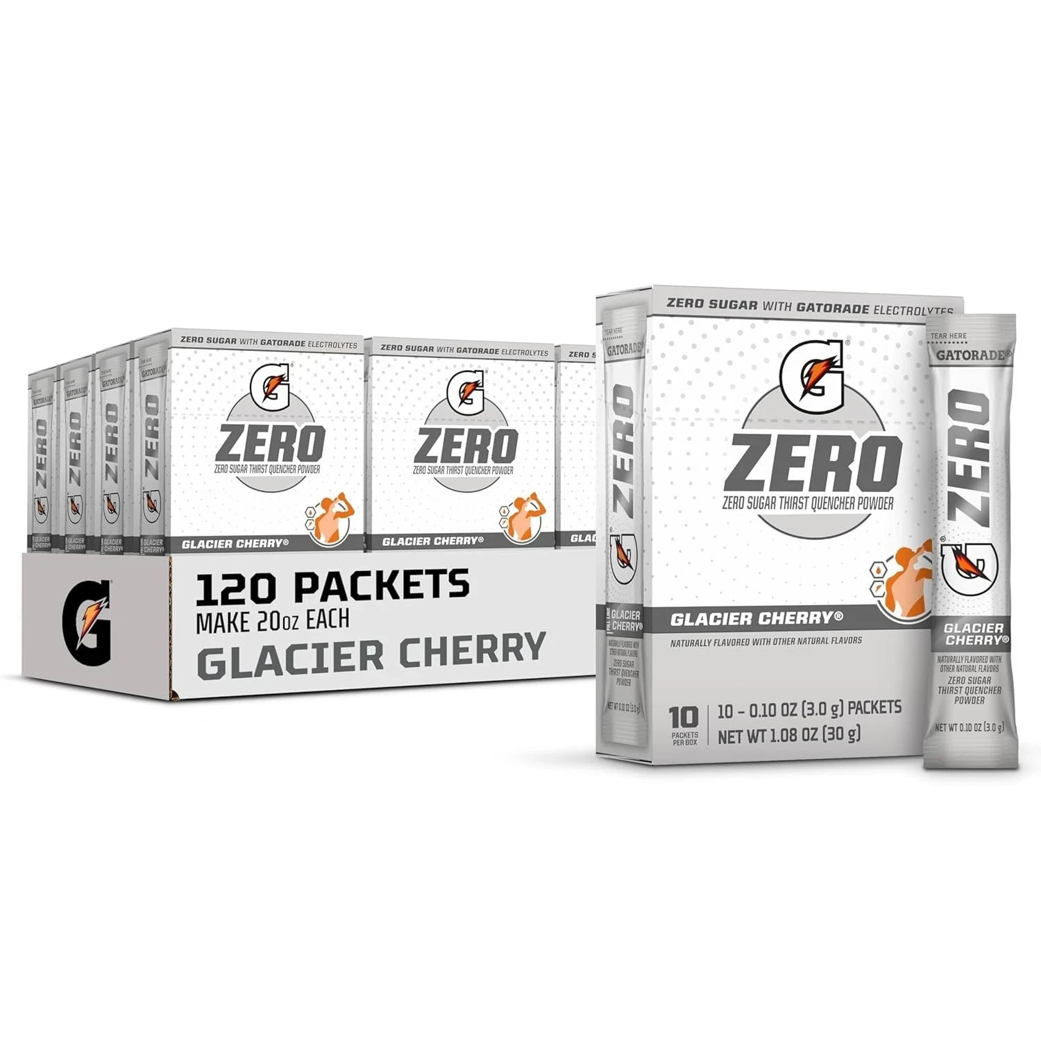Gatorade G Zero Powder, Glacier Cherry, 0.10oz Packets (120 Pack), Sugar Free