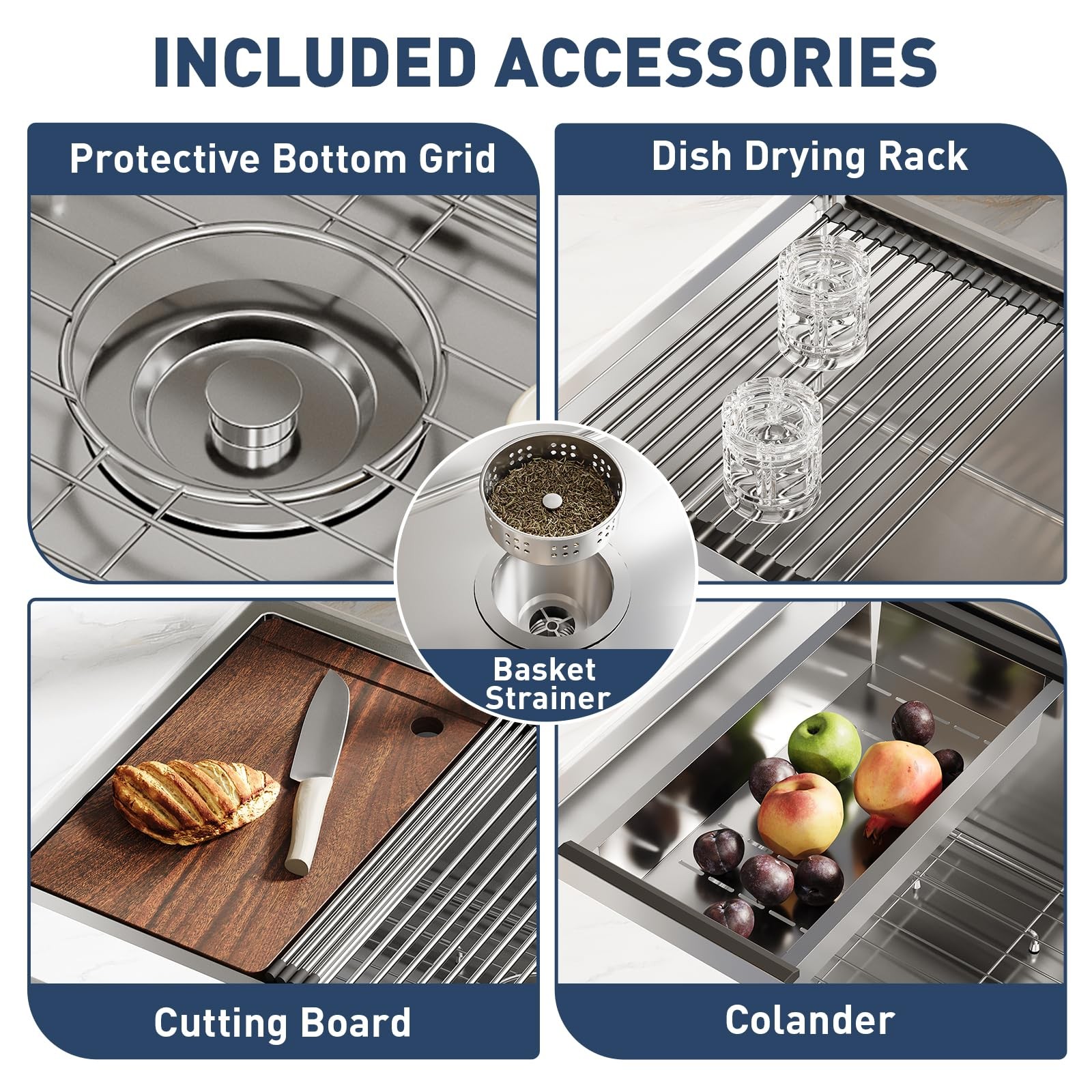 Undermount Kitchen Sink ,32x19x10″ Stainless Steel Single Bowl Sink Workstation