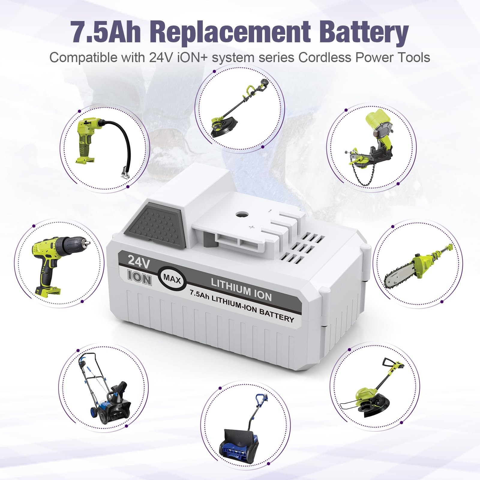 7500mAh 24VBAT-LTE Replacement Lithium-iON Battery+Fast Charger for Snow Joe …