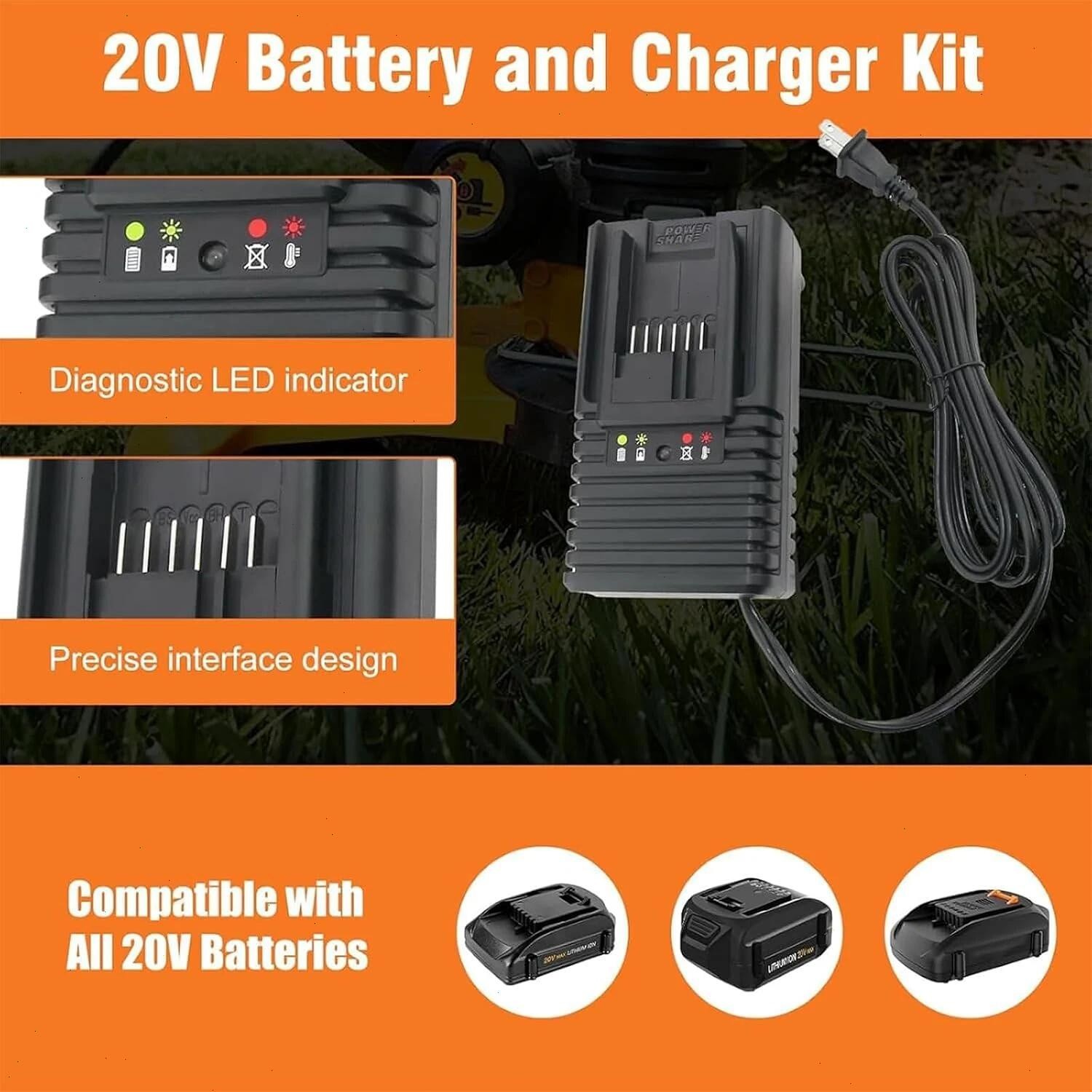 2pack 20V For WORX Extend Lithium-ion Battery 20 Volt WA3520 WA3525 WA3575 WG155