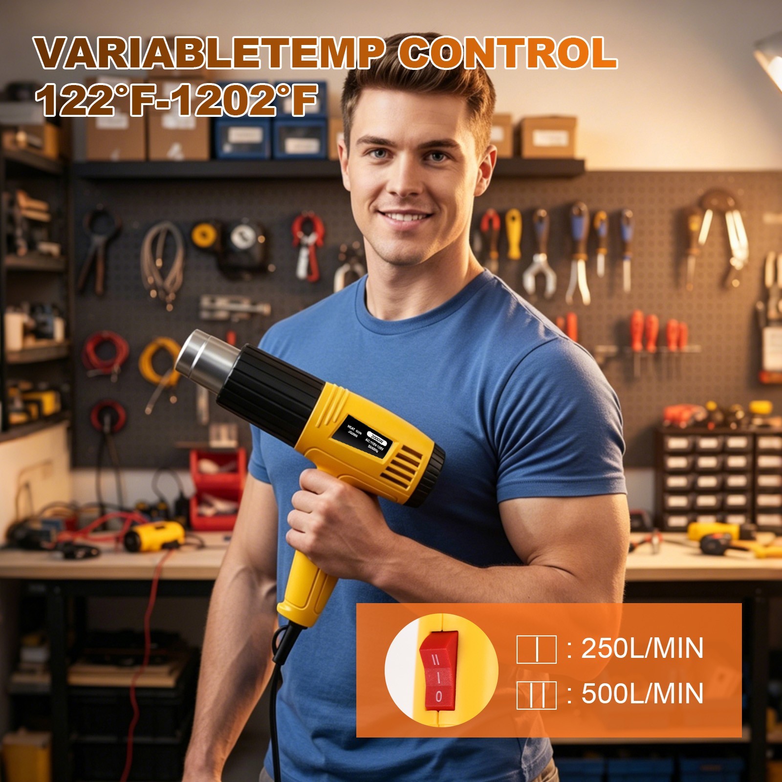 2000W Heat Gun Electric Hot Air Gun Stepless Temperature Heater 4 Nozzles Tool