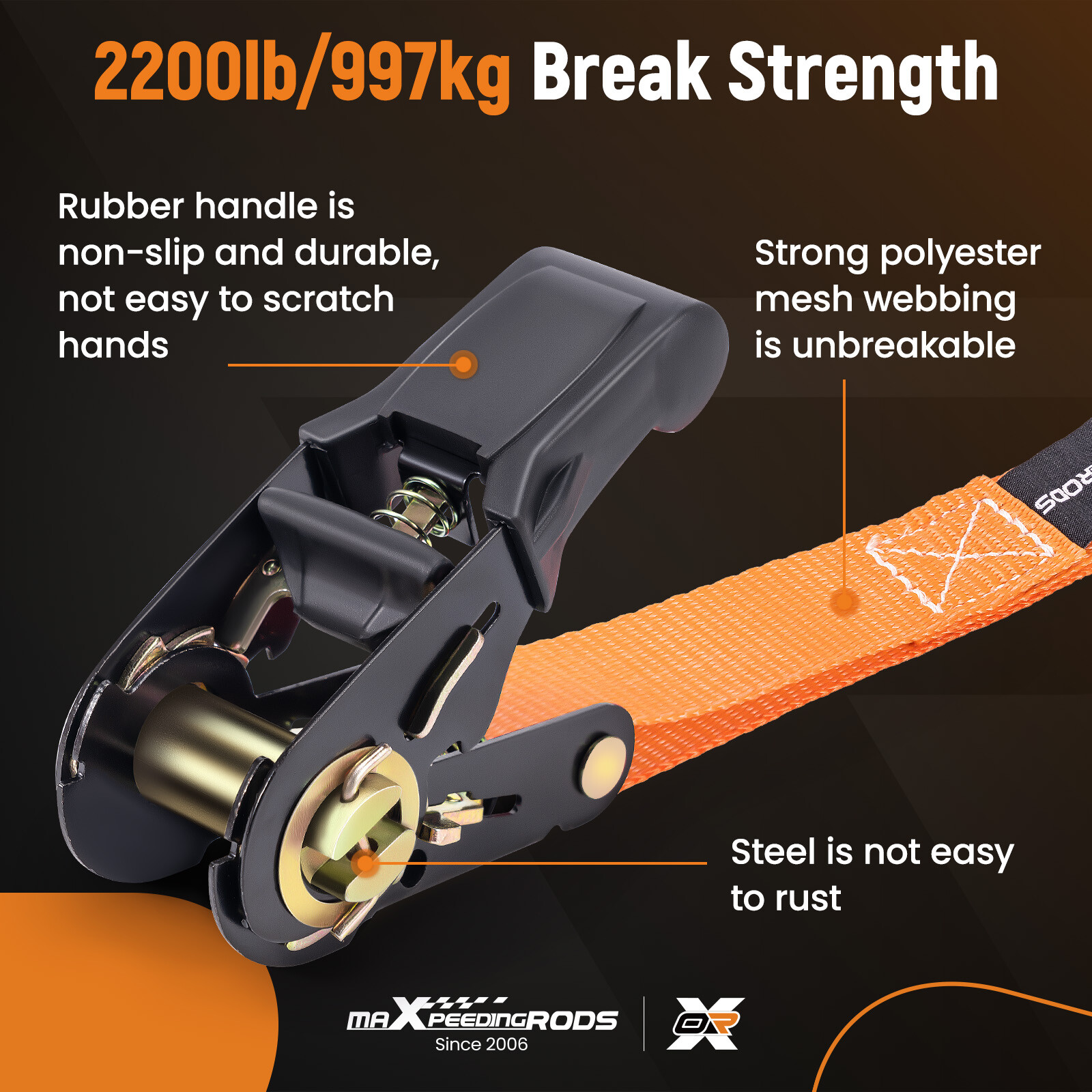 Ratchet Straps Tie Down 2200 lb 1 in * 15ft for Transport for ATV Motorcycle