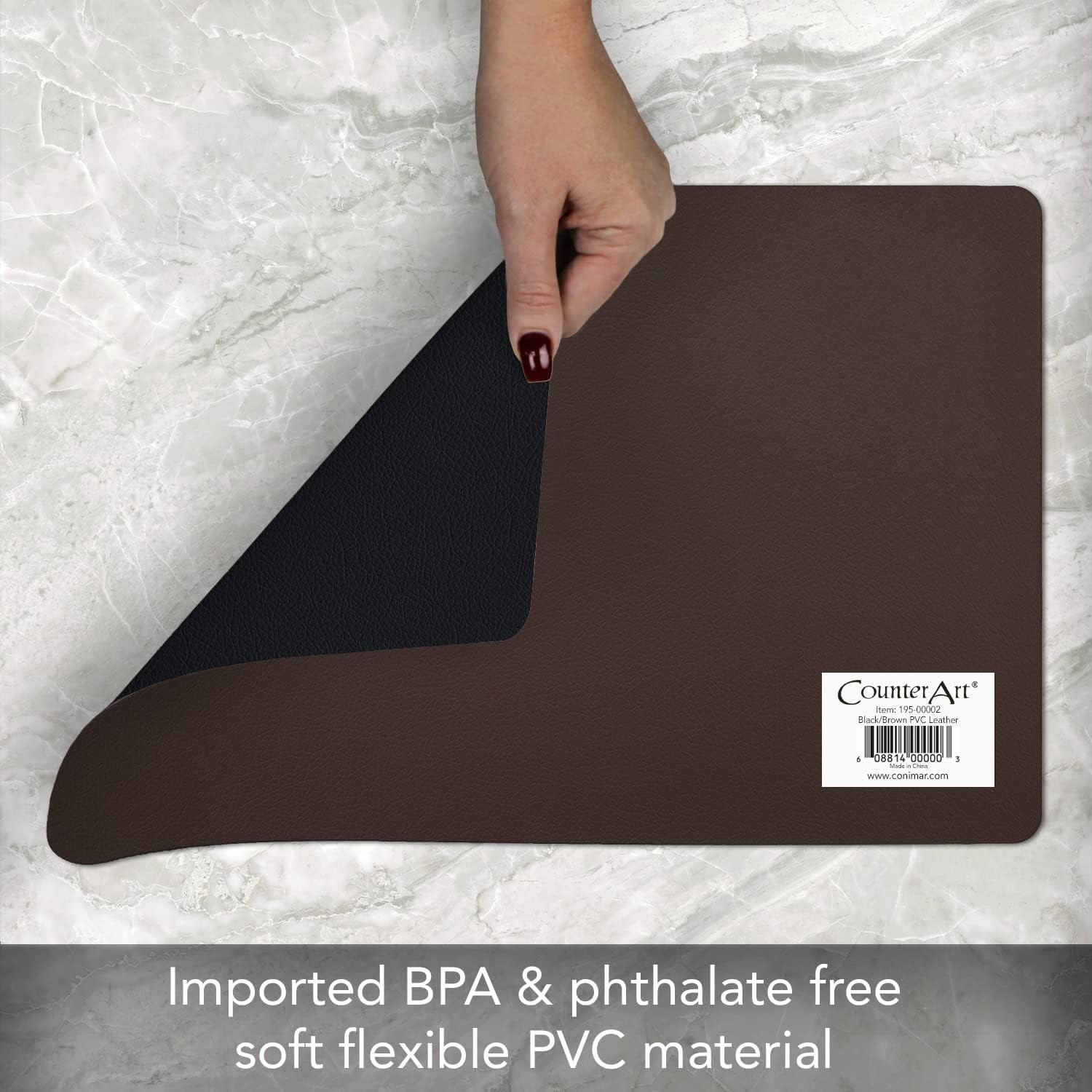 Black/Brown Reversible Faux Leather Flexible Placemat 4 Pack Easy to Clean