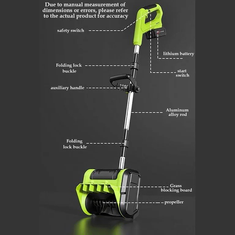 Cordless Battery Power Snow Shovel Folding Handle 51.2in Green