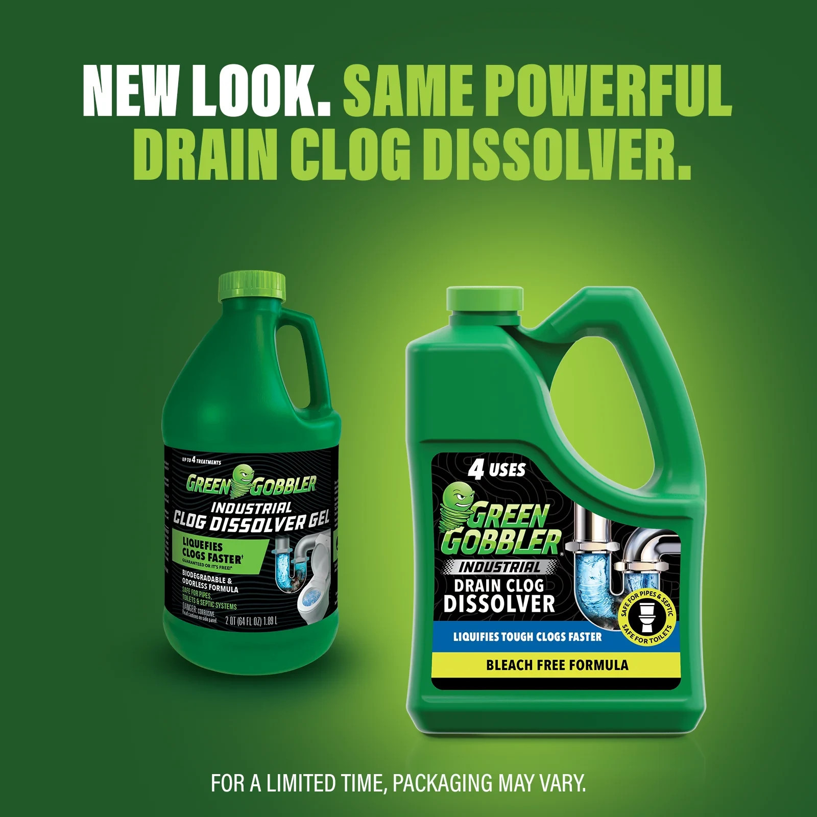 Green Gobbler Industrial Strength Drain Clog Remover & Cleaner Liquid Gel- 64Oz,