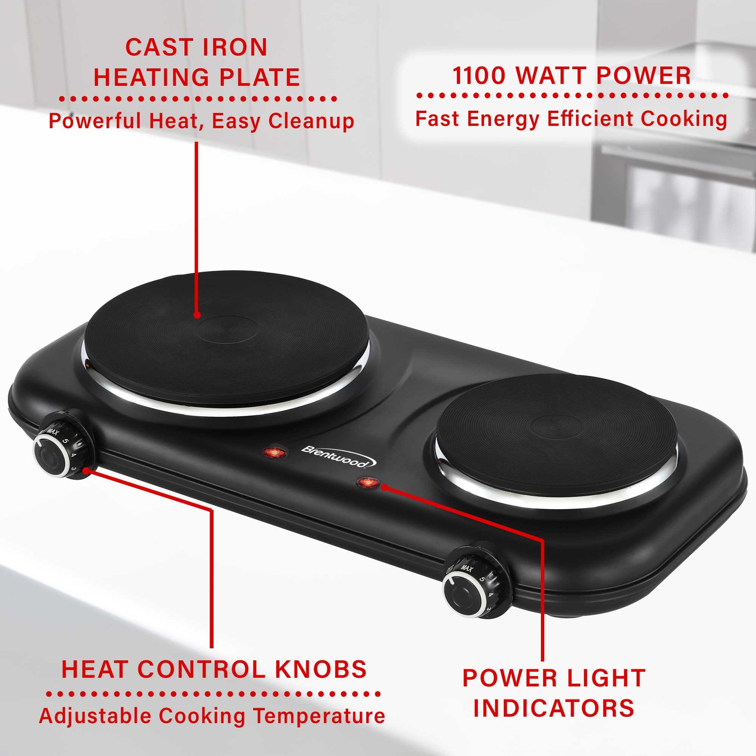 Double-Cast-Iron 1,100-Watt Countertop Electric Burner Hot Plate with…