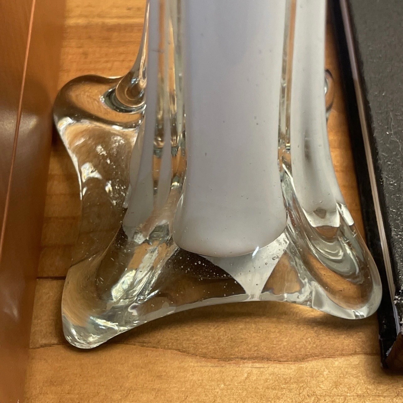 Bud Vase 12 Inch Tall Slender Cased Glass White Clear Star Base Mid Century