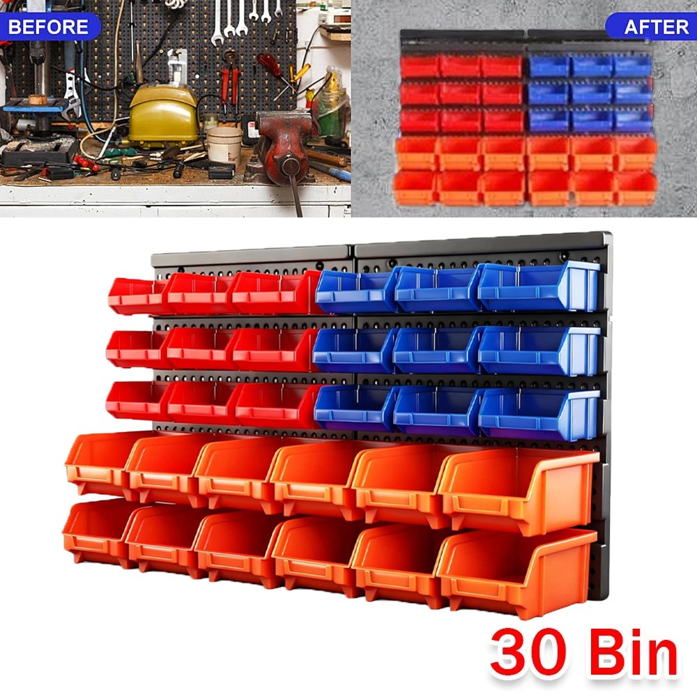 30 Bin Small Parts Organizer Garage Storage Wall Mounted Screws Bolts Nuts