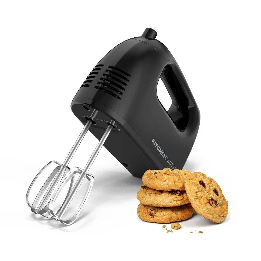#6 KitchenSmith 5 Speed Hand Mixer: Black, 150W, Dishwasher-Safe Parts, Metal