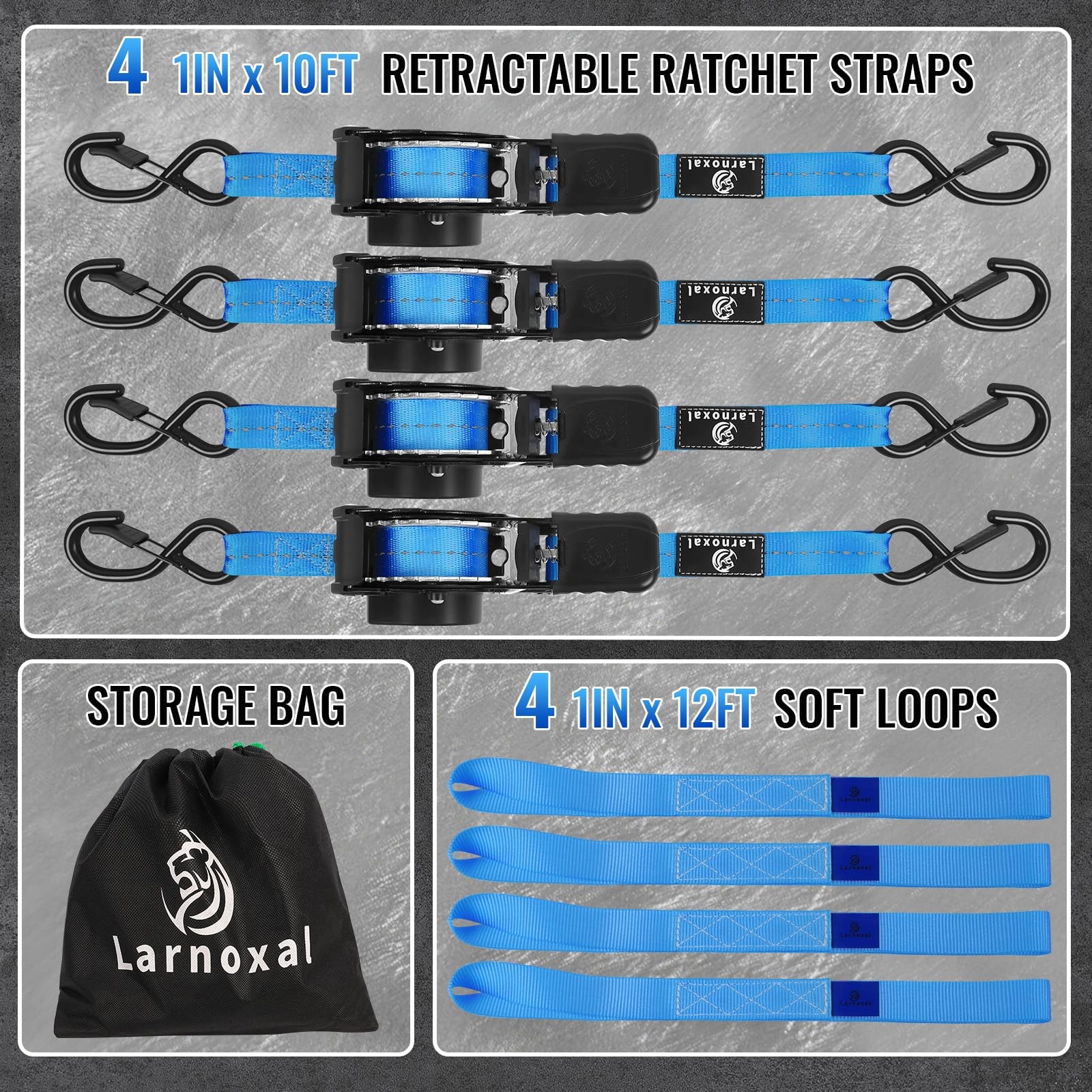 Retractable Ratchet Straps 4 Pack – 1,500 Lbs Break Strength 1 in x 10 Ft Hea…