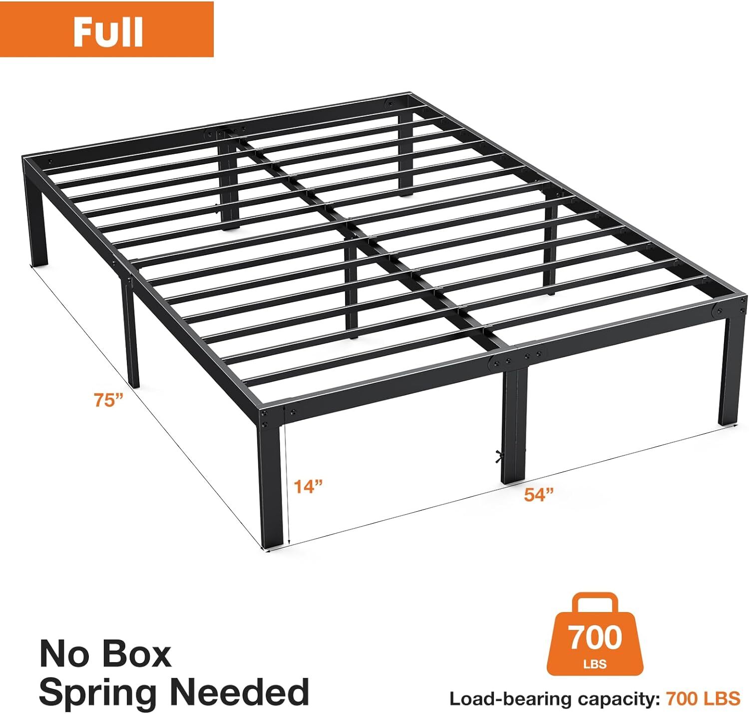 Metal Queen King Full Size Bed Frame Bedroom Sturdy Steel Slat Support Bedstead