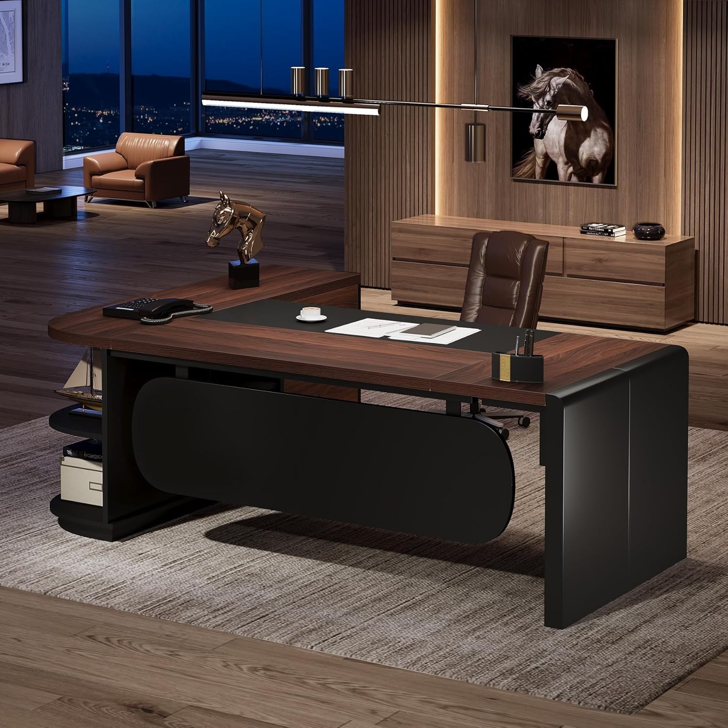 80.71” L-Shaped Executive Desk, Large Office Computer Desk with Drawers Cabinet