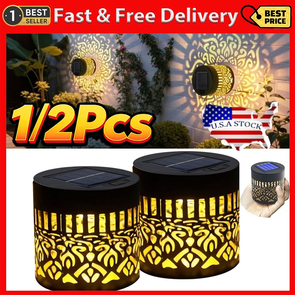 Solar Mandala Wall Light Outdoor Garden Fence Projector Lamp Patio Ambient Decor