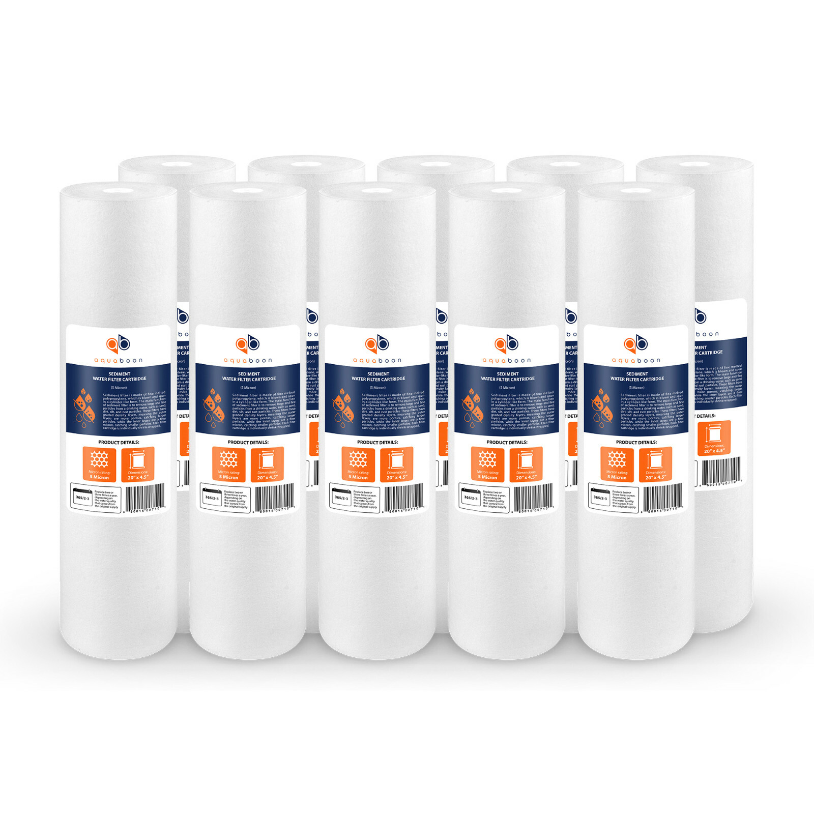 10PK of Big Blue 5 Micron 20″ x 4.5″ Sediment Water Filter Cartridge by Aquaboon