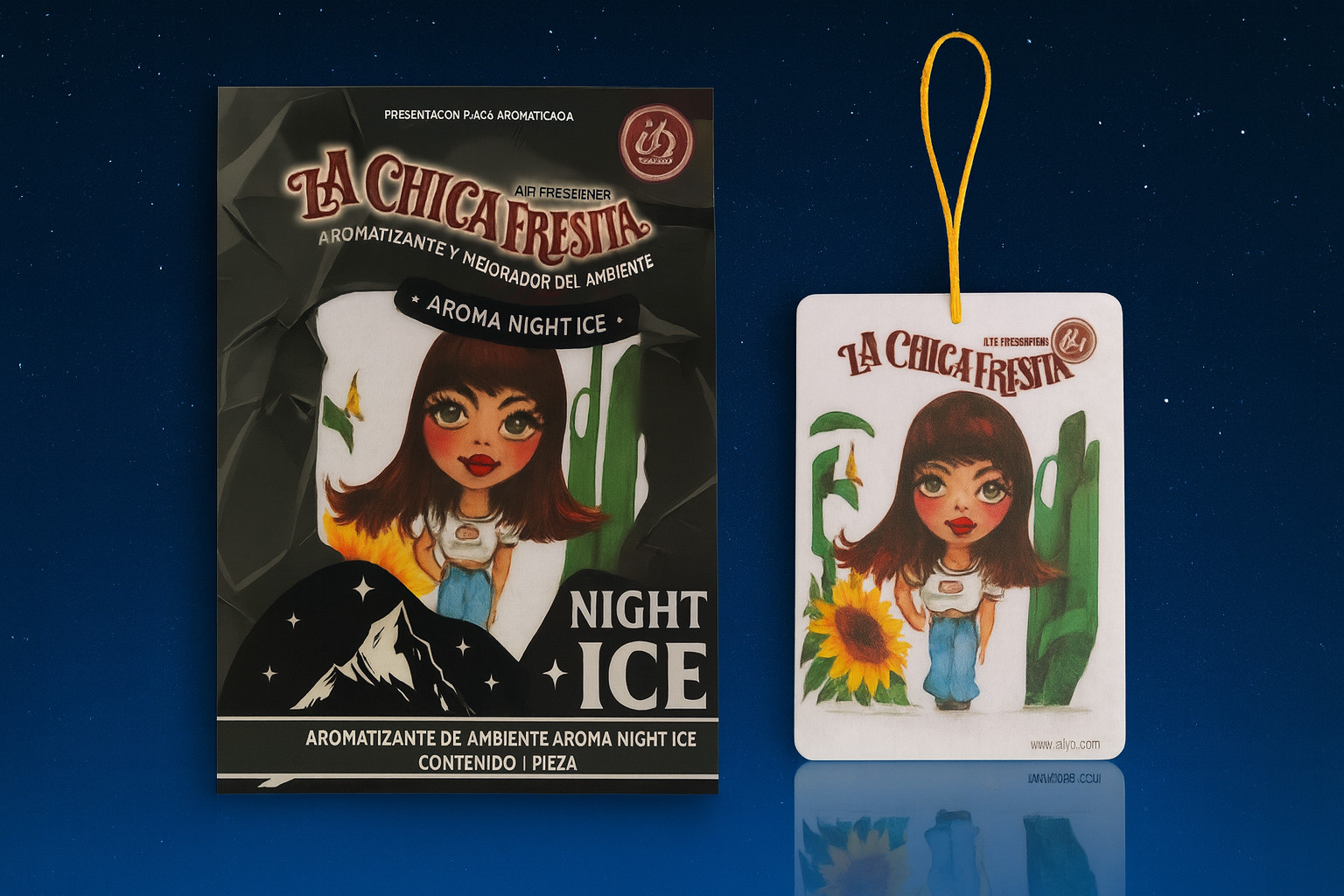 4 pack Night Ice LA CHICA FRESITA Car Air Freshener Aromatizante Mexico black