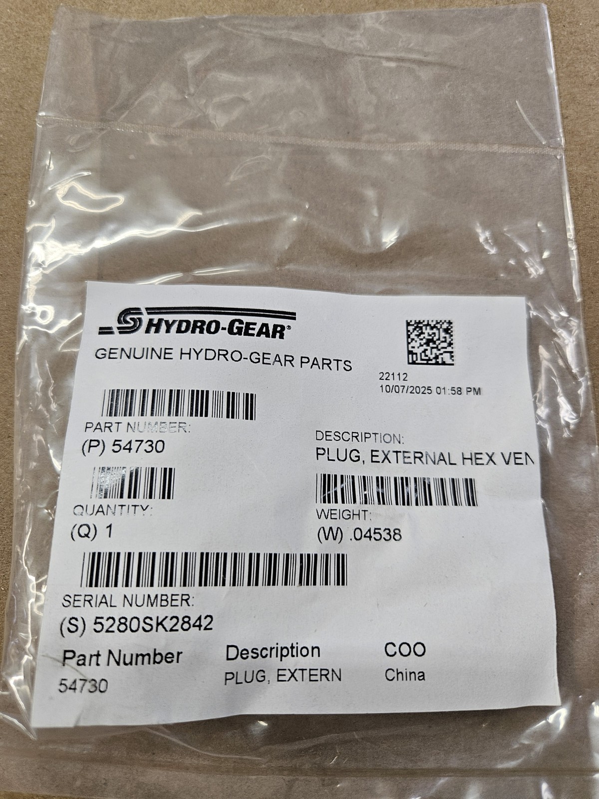 Hydro-Gear Lawn Mower External Hex Plug 54730 9/16″ Used to Replace Allen Hole