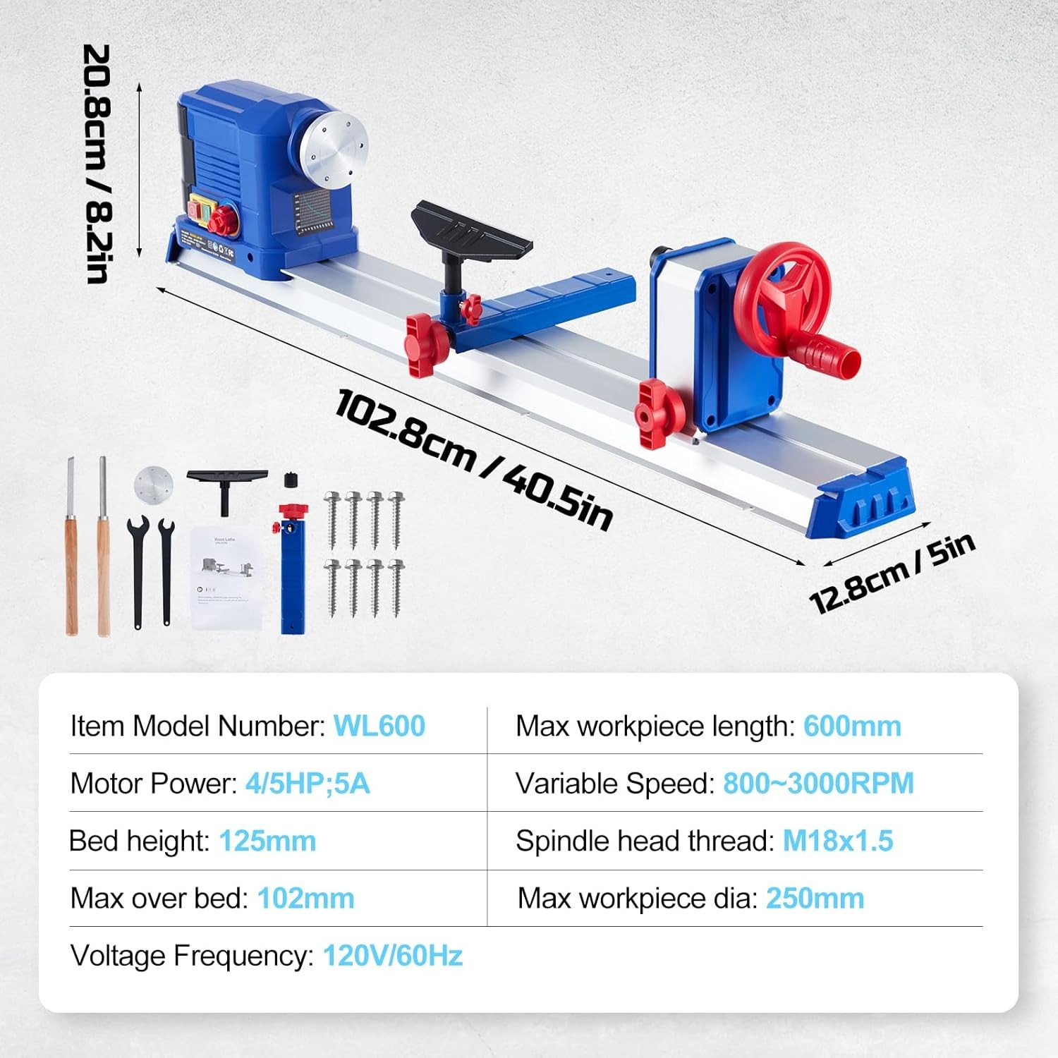 Wood Lathe 10″ x 24″ Wood Turning Benchtop Wood Lathe Variable Speed 0.8 HP 600W