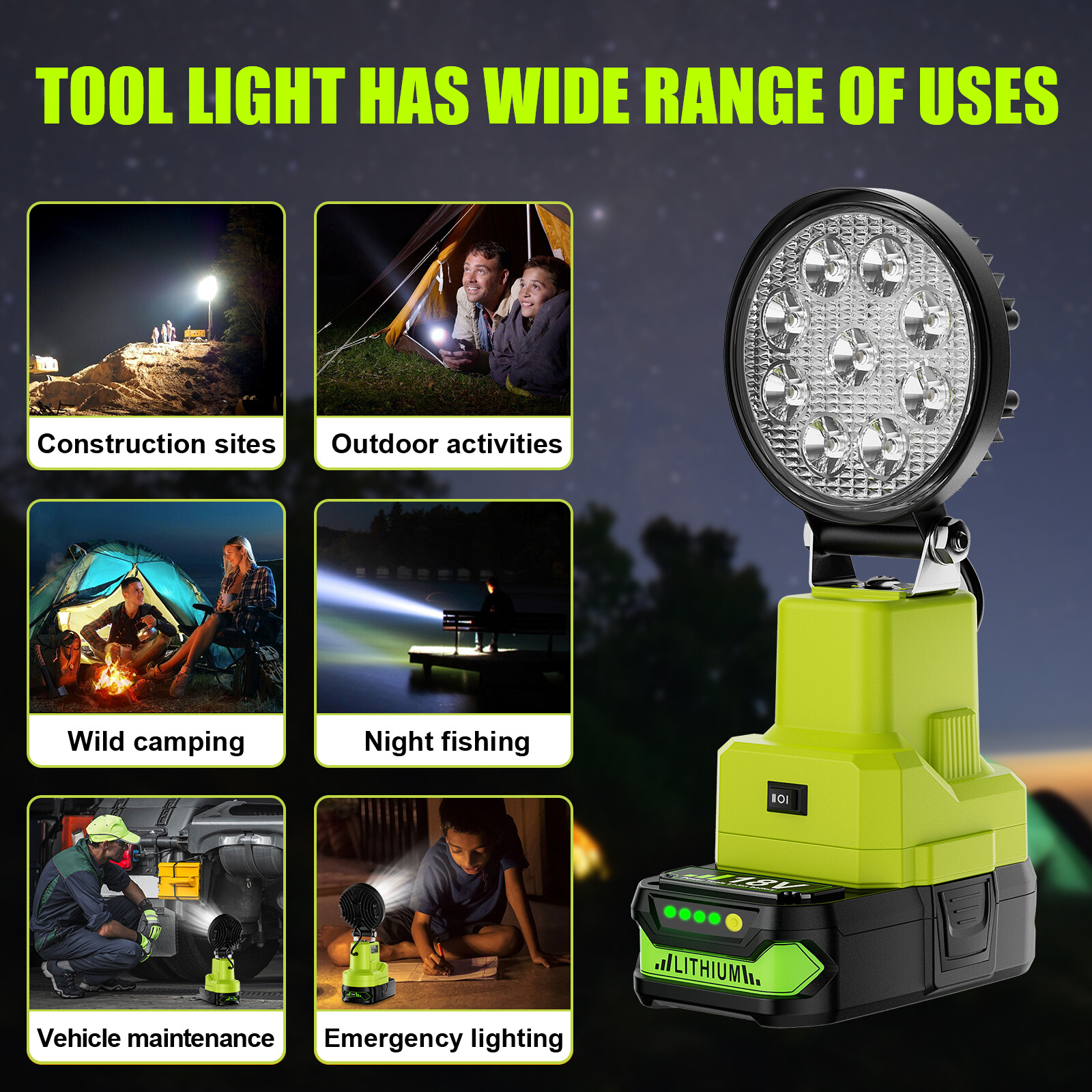 Cordless LED Work Light for Ryobi 18V One+ Li-ion Battery 18W 2100LM no battery