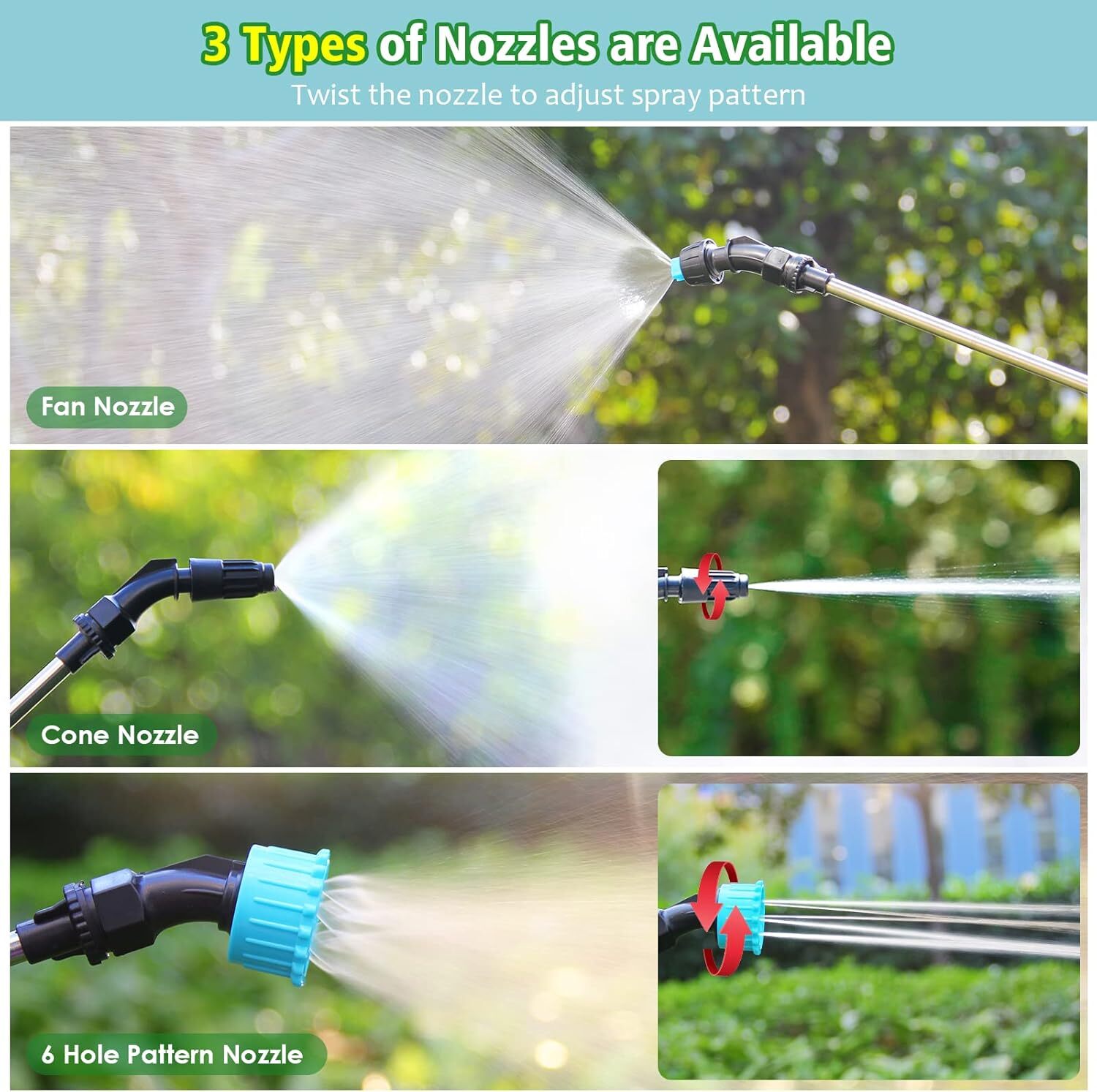 2Gallon Battery Powered Sprayer Electric Sprayer 3 Mist Nozzles Retractable Wand