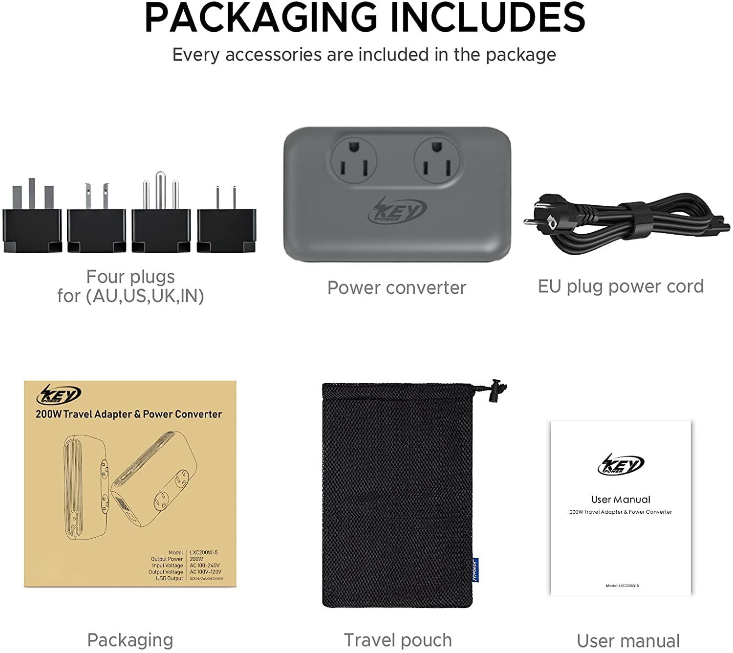 230W Voltage Converter Transformer 220V to 110V Step Down, 4 USB Travel Charger