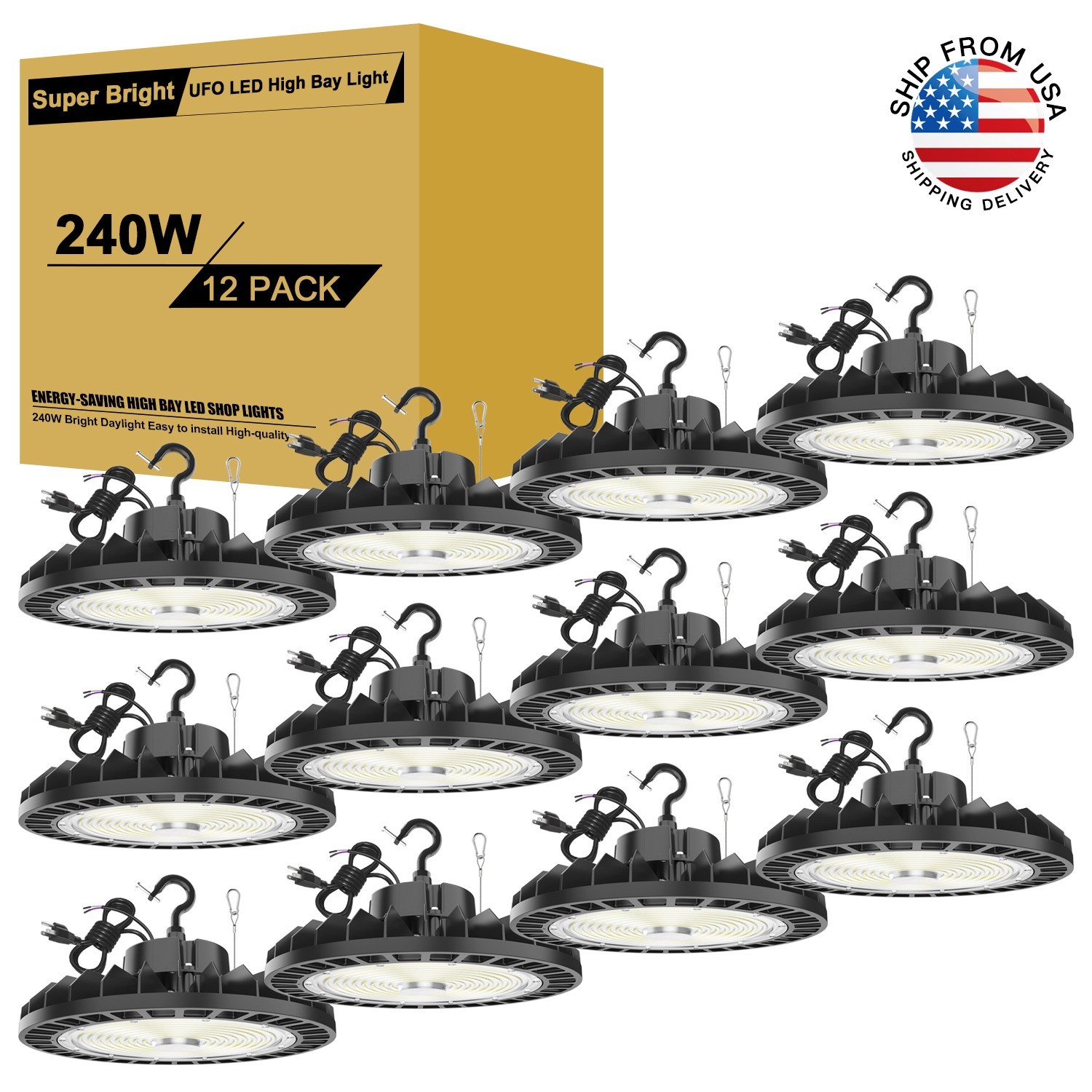 1-20 PACK 150W/200W/240W LED UFO High Bay Light Dimmable Warehouse Shop Fixtures