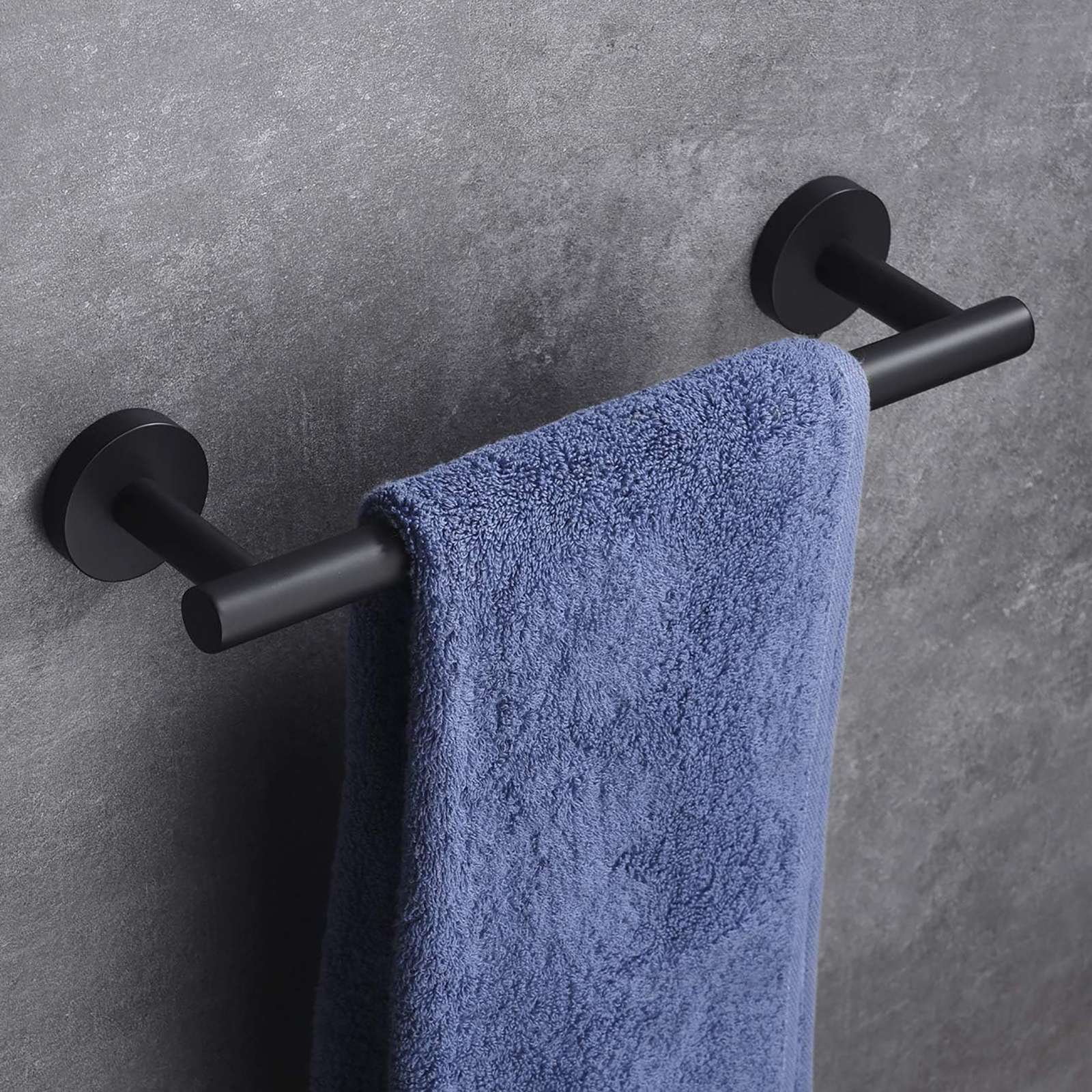 Modern Matte Black Towel Bar Rail Stainless Steel Wall Mounted Bathroom Storage