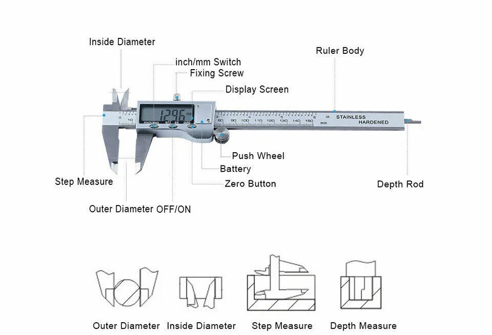 Digital Caliper Micrometer LCD Gauge Vernier Electronic Measuring Tool 6″ 150mm