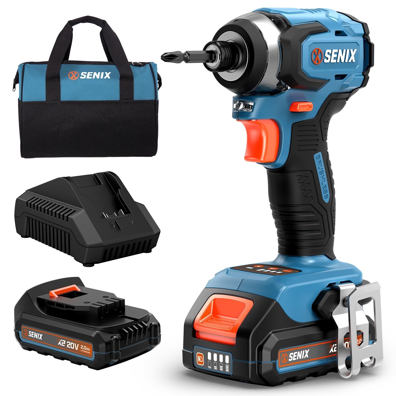 SENIX X2 20 Volt Max* 1/4-Inch Cordless Brushless Impact Driver Kit PDIX2-M2