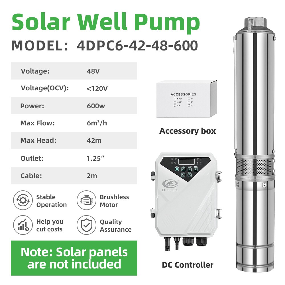 US STOCK DIFFUL 4inch AD solar water pump for draining 48V 0.8HP MPPT Controller