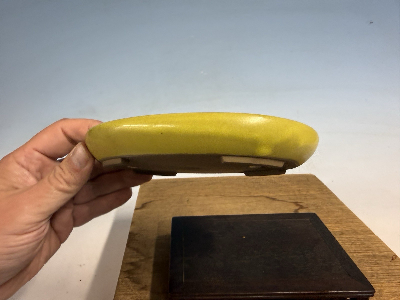 Japanese Unknown Maker Shohin Bonsai Tree Pot 6 1/8” Yellow Glaze
