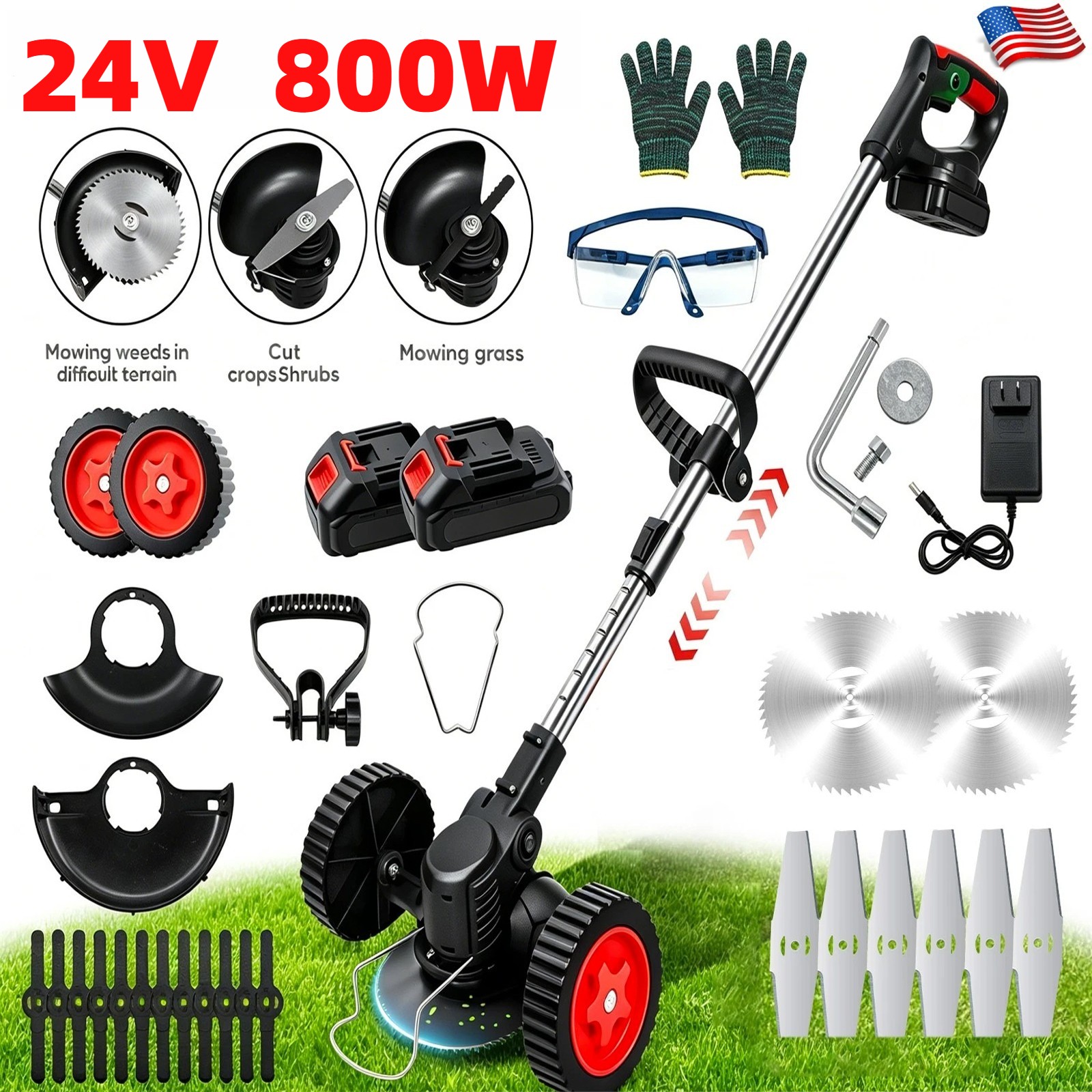 Electric Cordless Grass String Trimmer Lawn Edger Weed Wacker Cutter + 2 Battery