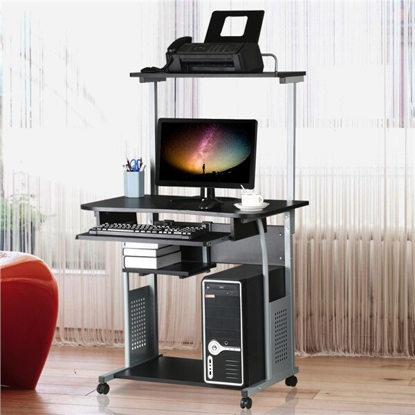 Rolling Computer Desk w/ Printer Shelf Laptop Writing Study Table Home Office