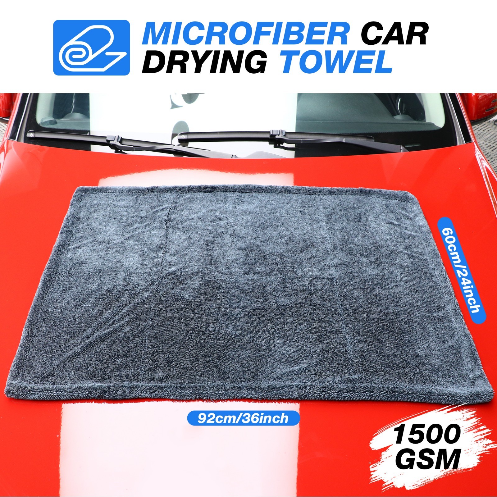 Water Absorbing Car Wash Microfiber Drying Towel Twisted Loop 24 x 36″ 1500GSM